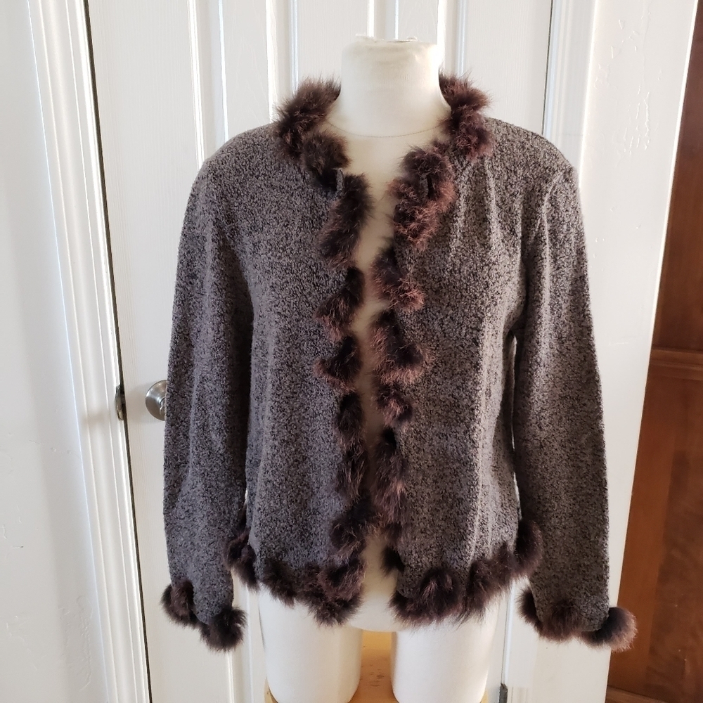 Seriously Twisted New Zealand Gray Lambswool Knit with Possom Fur Cardig…